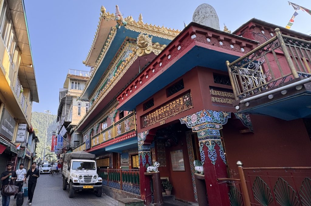 Colorful exterior of a Tibetan Buddhist temple on a narrow street in McLeod Ganj, Himachal Pradesh- McLeod Ganj itinerary