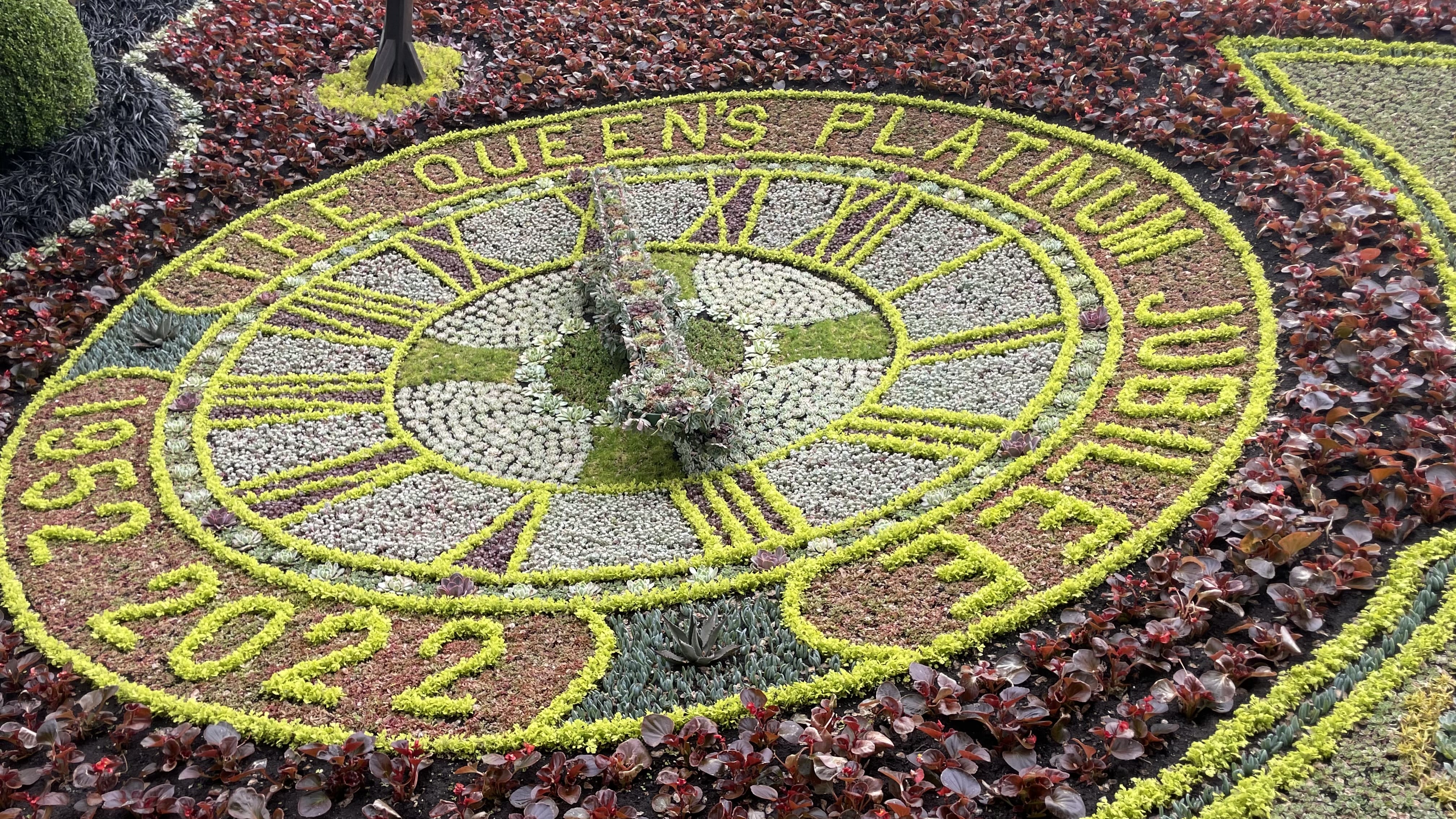 Floral clock in Princes Street Gardens, designed for the Queen’s Platinum Jubilee 1952–2022, seen during 4 days in Edinburgh.