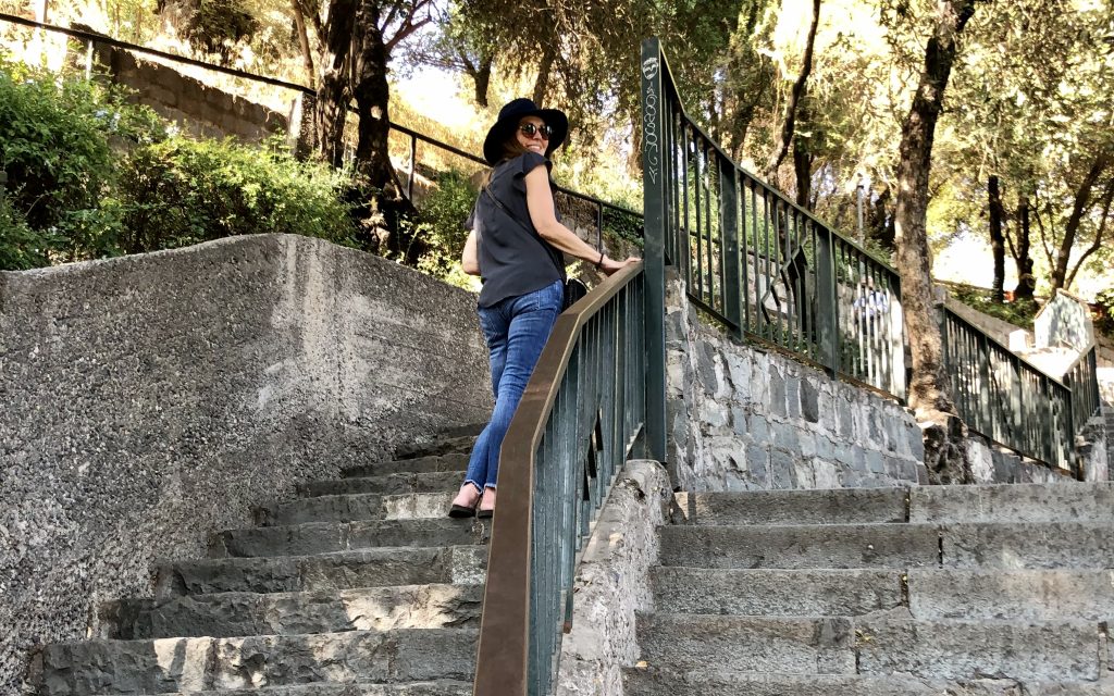 4 Days in Santiago – traveler climbing stone steps on Cerro San Cristóbal in Santiago, Chile.