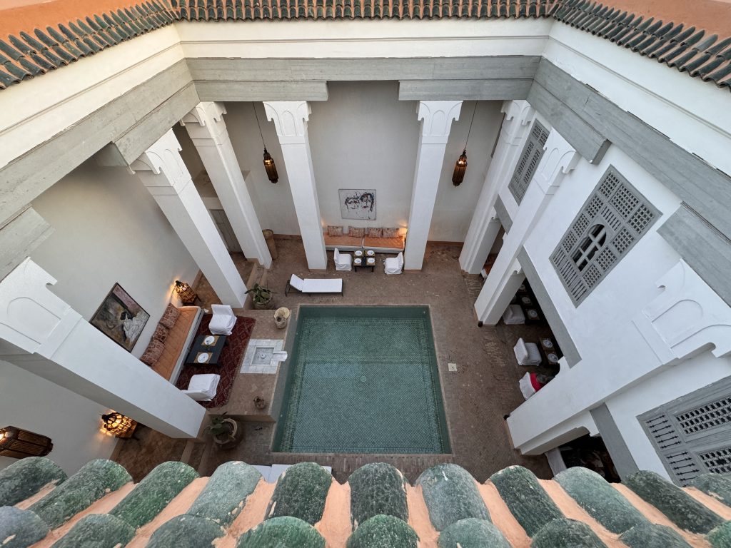 Indoor courtyard pool at Riad Al Jazira boutique riad in Marrakech medina – 2 Days in Marrakech.