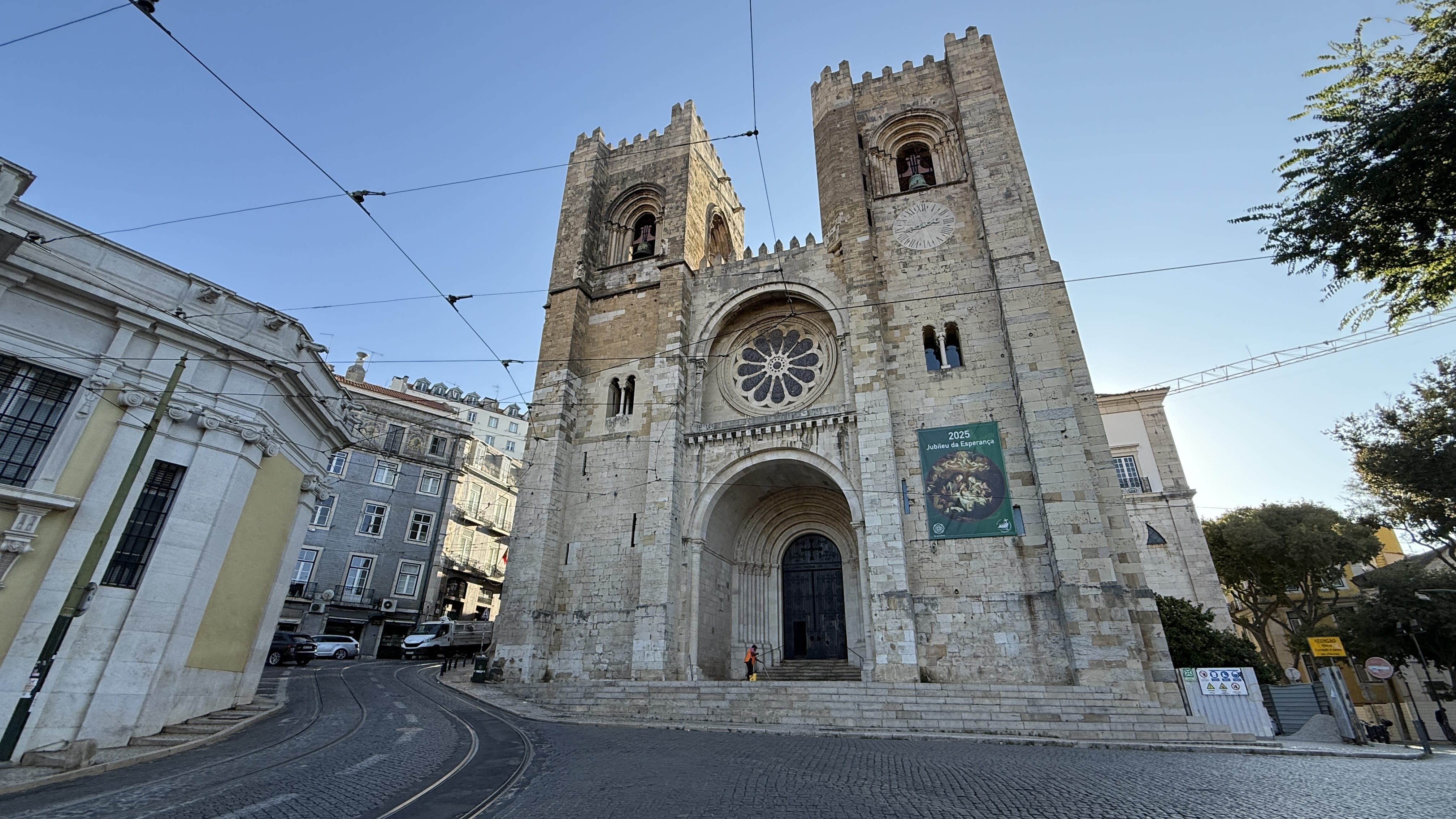 Front facade of Lisbon Cathedral (Sé de Lisboa) with twin towers, taken during 5 Days in Lisbon.