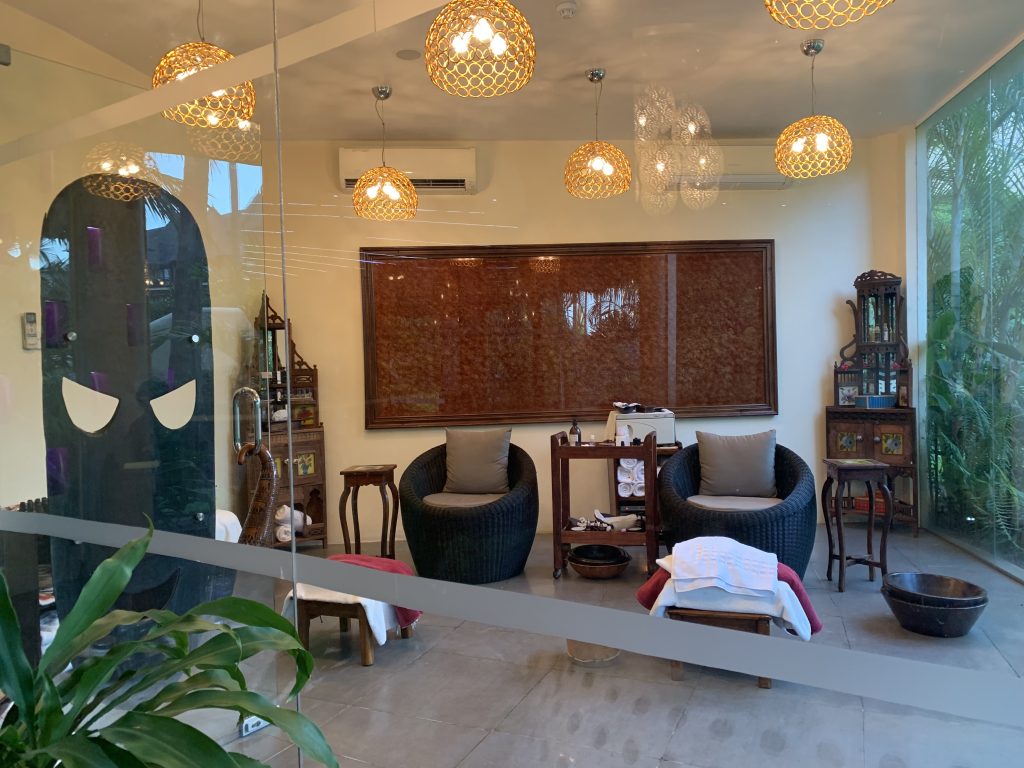Interior of a spa in Zanzibar with wicker chairs, warm pendant lighting, and tropical design—3 Days in Zanzibar