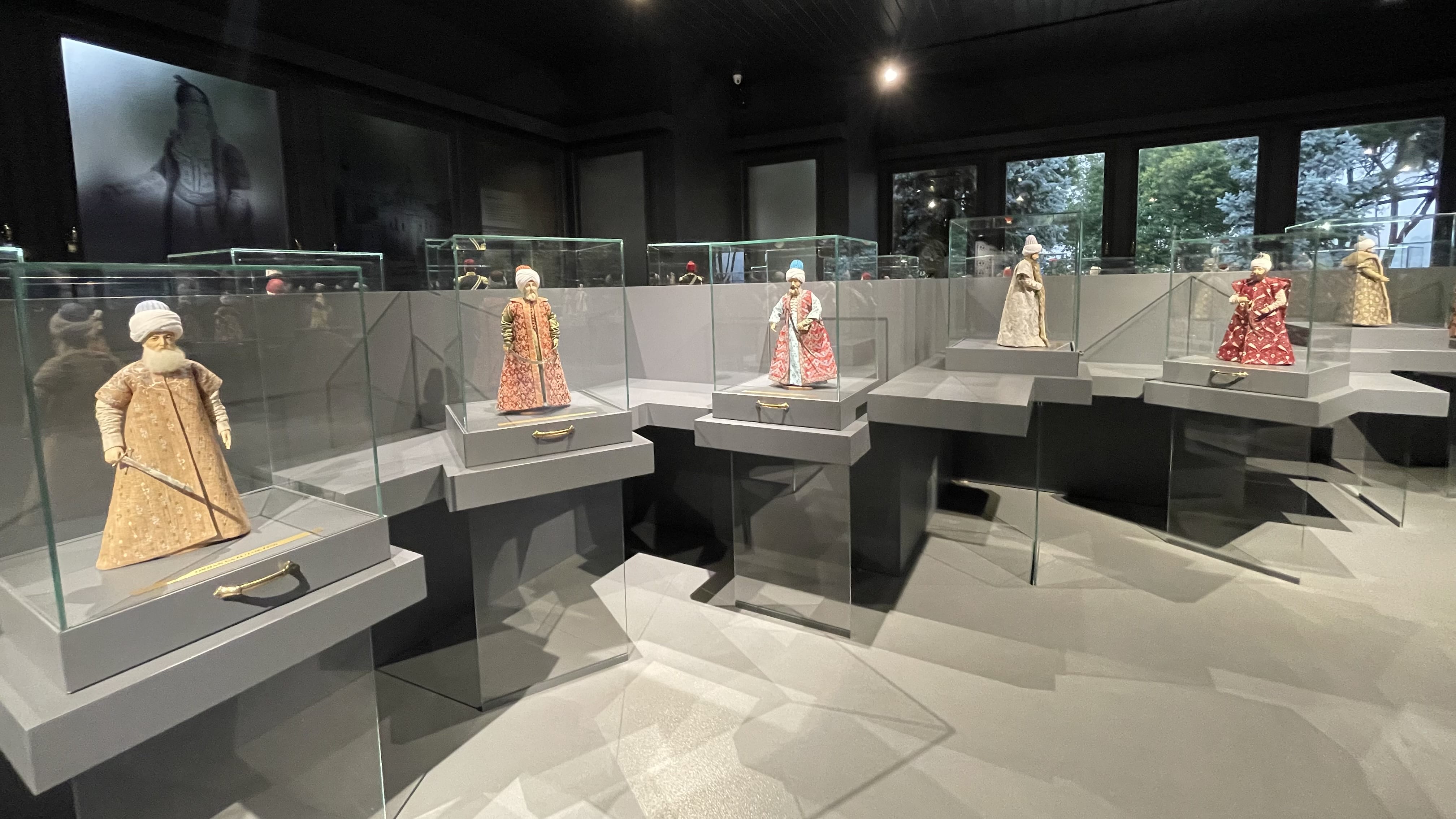 Miniature Ottoman figures displayed in glass cases at a museum in Istanbul – 5 days in Istanbul itinerary