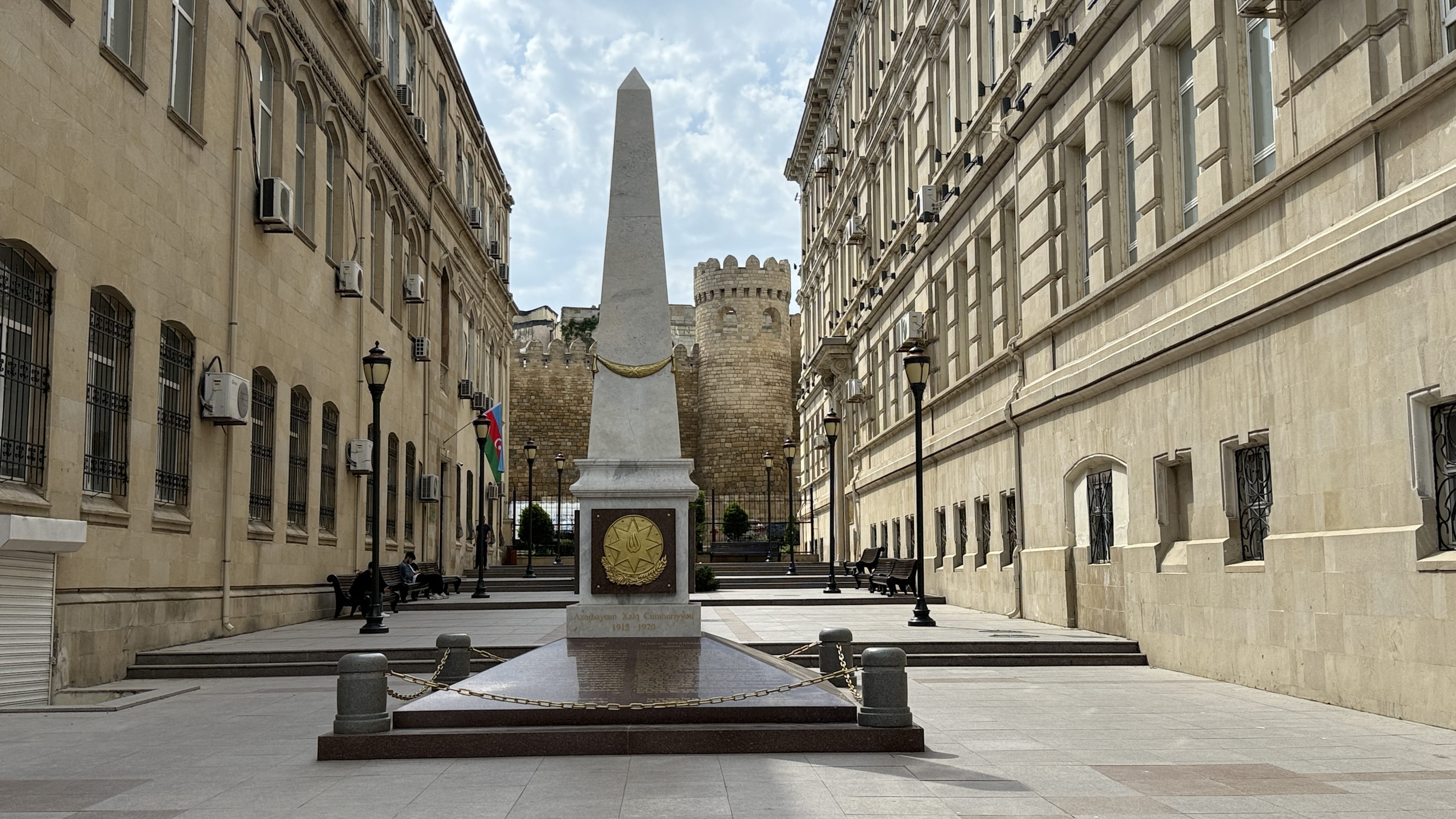 Declaration of Independence Monument on Istiglaliyyat Street in Baku, commemorating the 1918 founding of the Azerbaijan Democratic Republic.