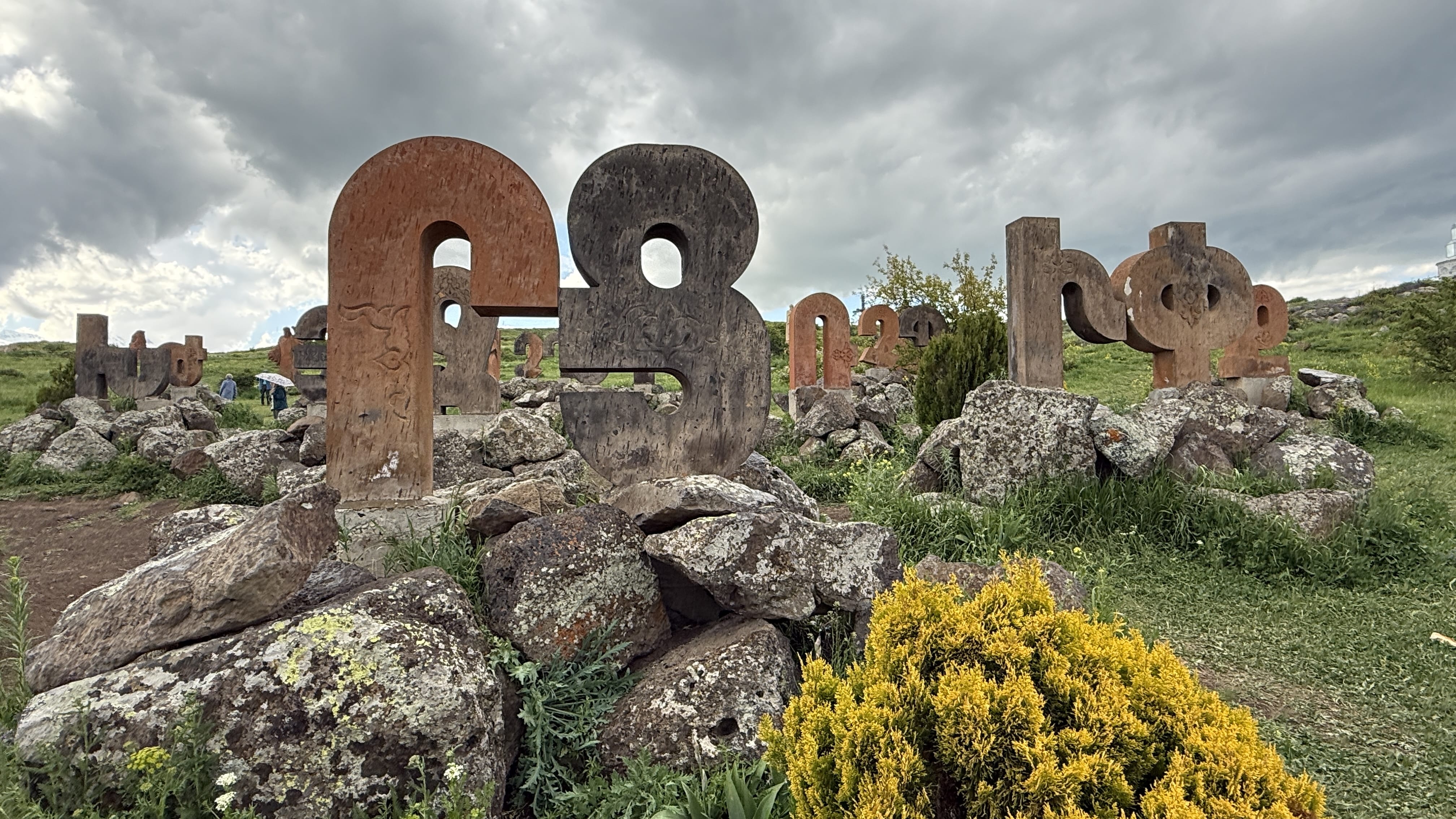 Armenian Alphabet Monument near Aparan with giant stone letters – 7 Days in Armenia itinerary highlight
