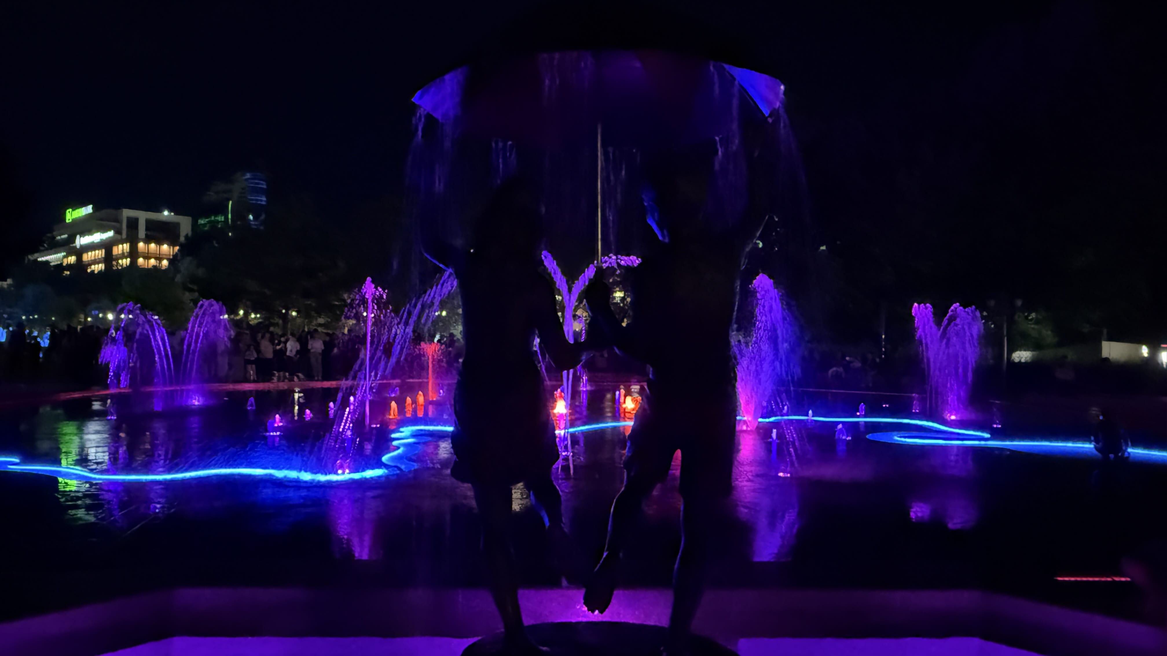 Colorful night fountain at Yerevan 2800th Anniversary Park, featured in my 7 Days in Armenia travel blog