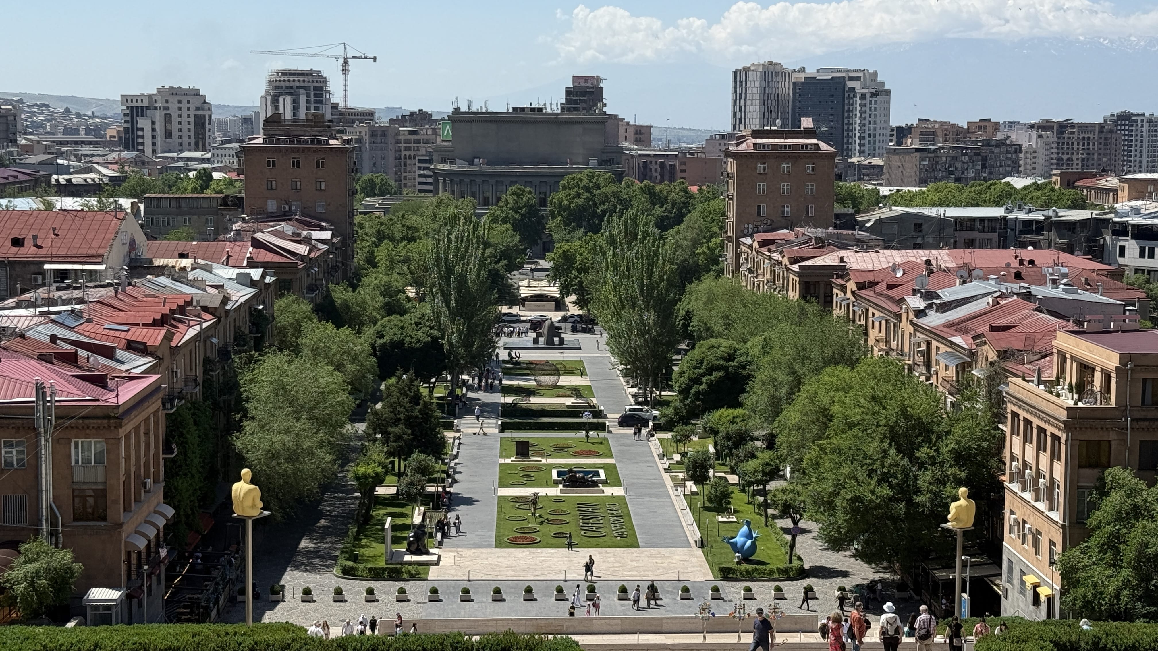 Garden sculptures and flowers leading up to the Cascade Complex – 24 Hours in Yerevan