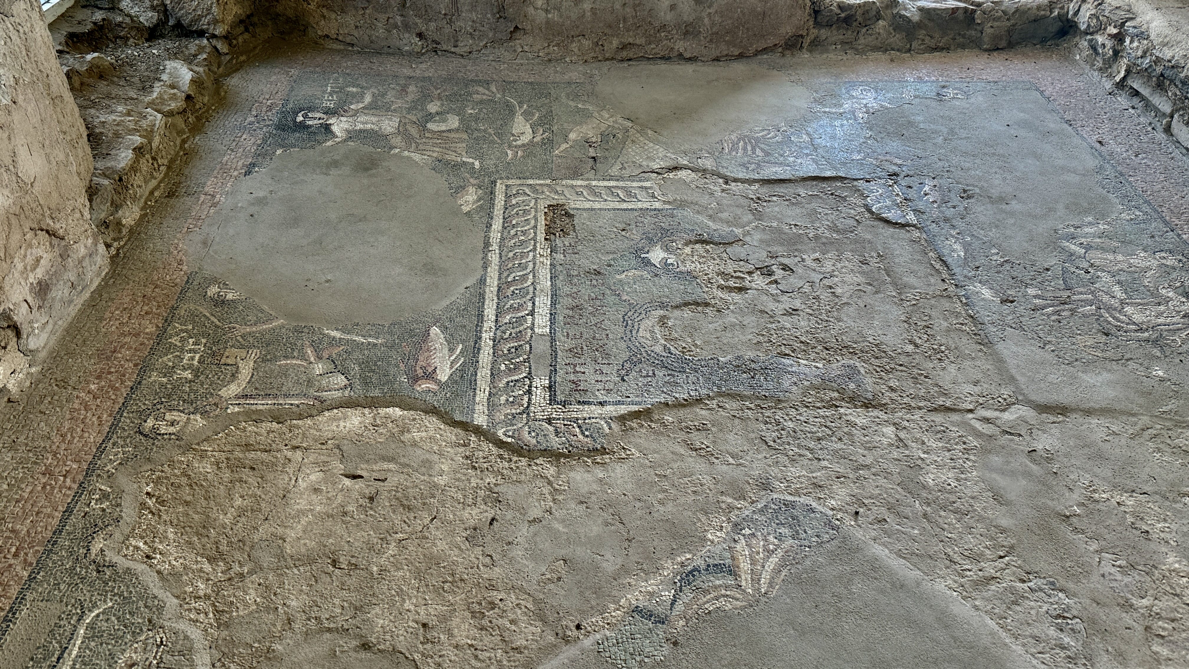 Seven Days in Armenia – fragment of a Roman mosaic floor with fish and geometric patterns at Garni Temple.