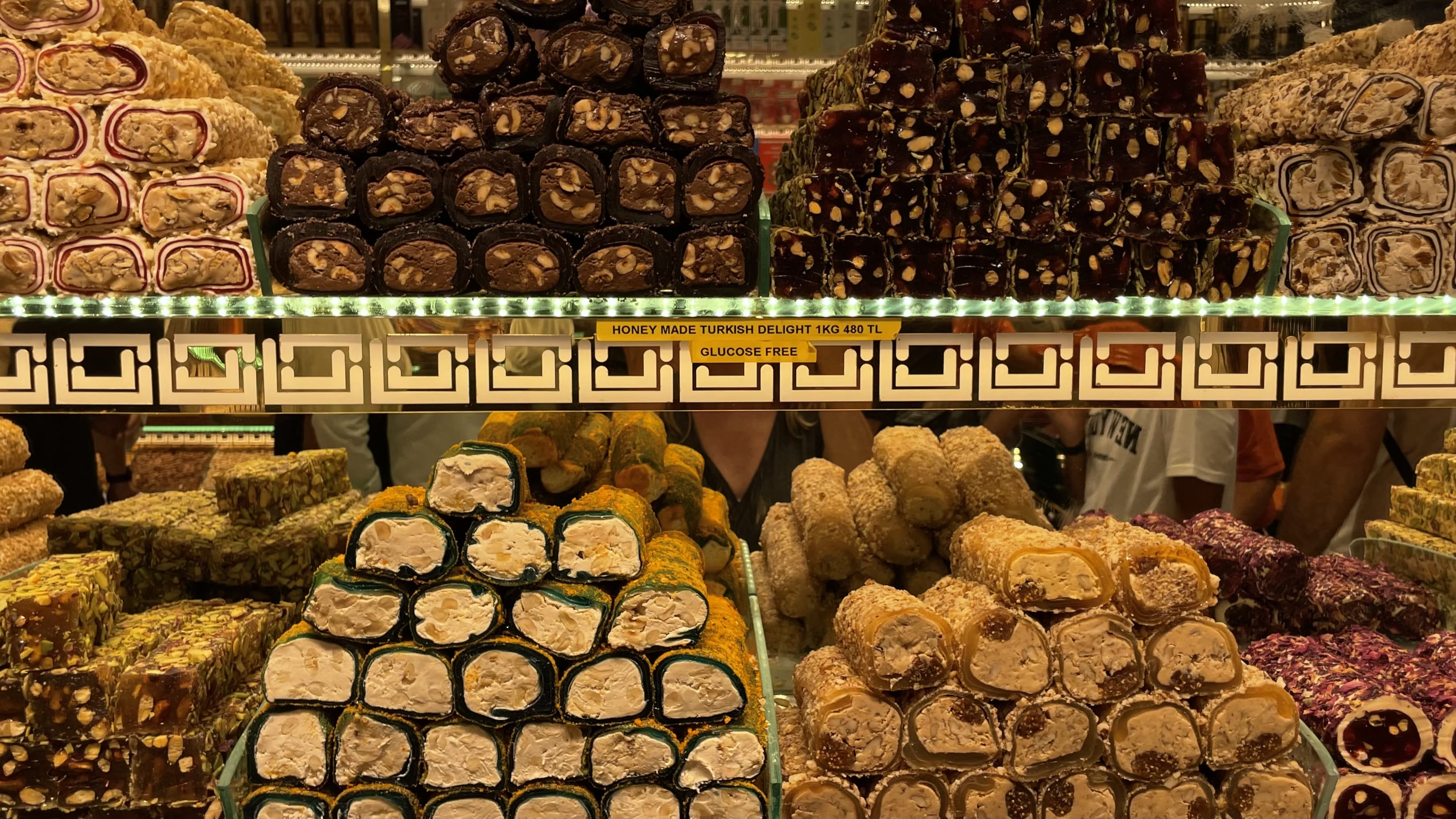 Stacks of Turkish delight and nut-filled sweets on display in Istanbul’s spice market – 5 Days in Istanbul.
