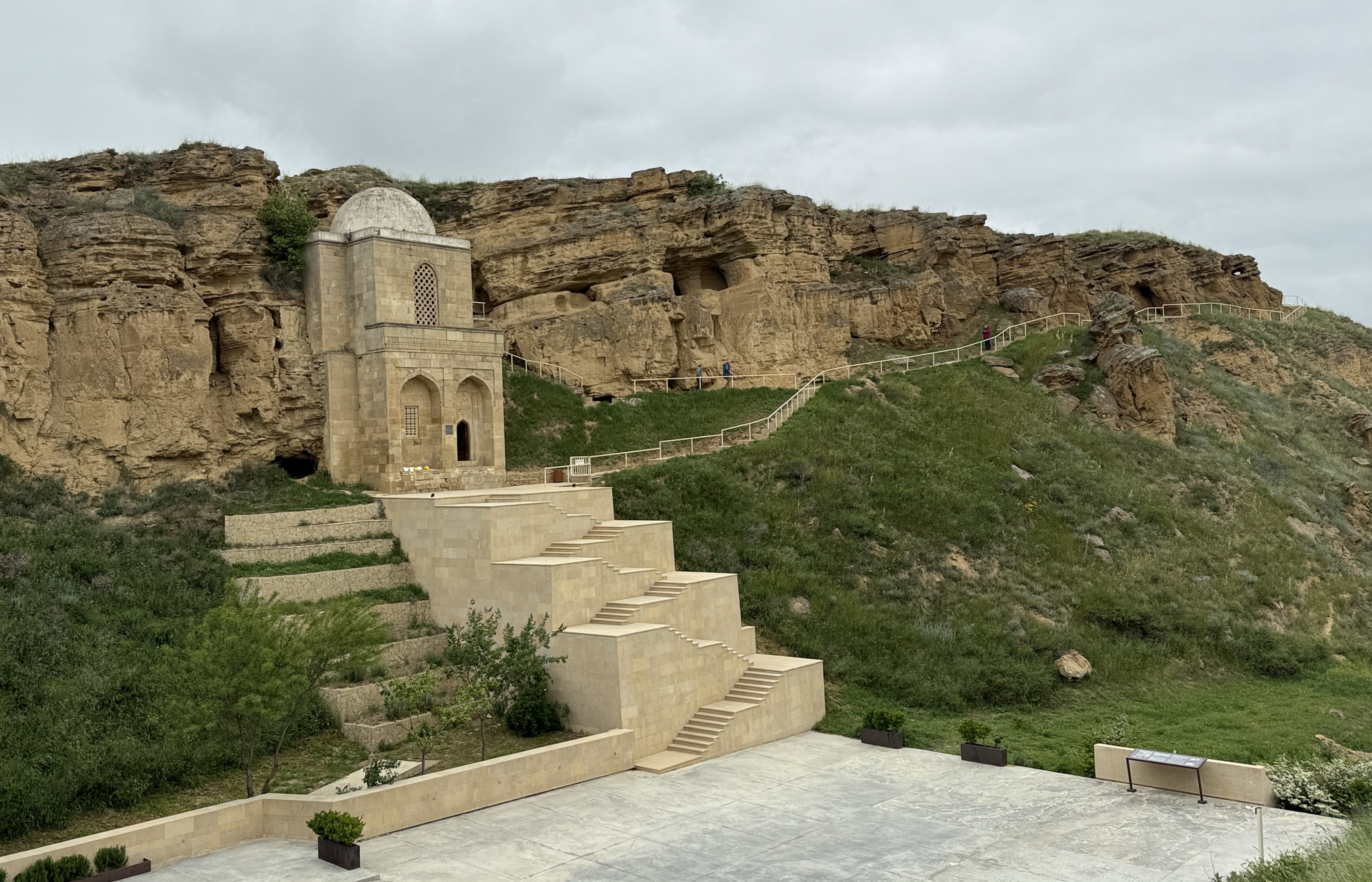 Stone staircase leading to Diri Baba Mausoleum in Gobustan, Azerbaijan, during 7 Days in Azerbaijan.