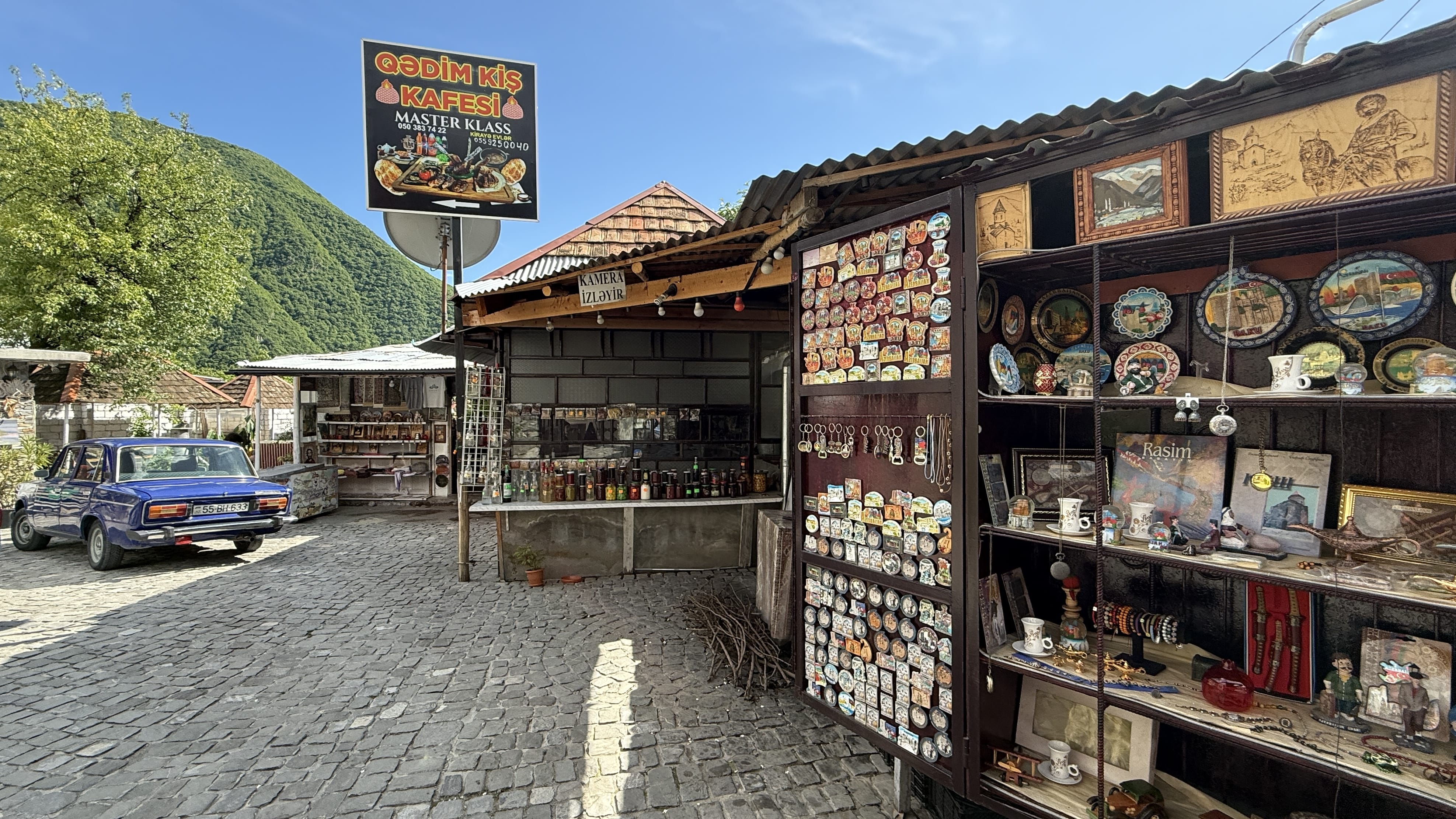 Small family-run restaurant and bar in the village of Kish, Azerbaijan, with a few souvenir stalls outside, photographed during my 7 Days in Azerbaijan.