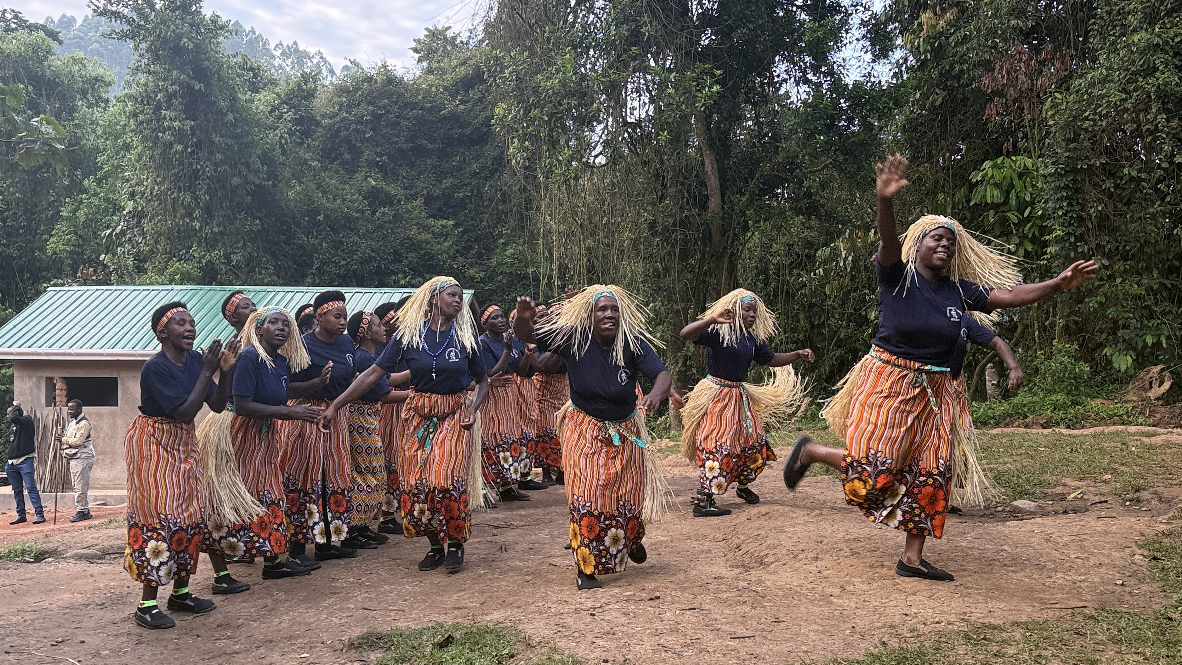 Ugandan women performing traditional cultural dance in rural village near Bwindi