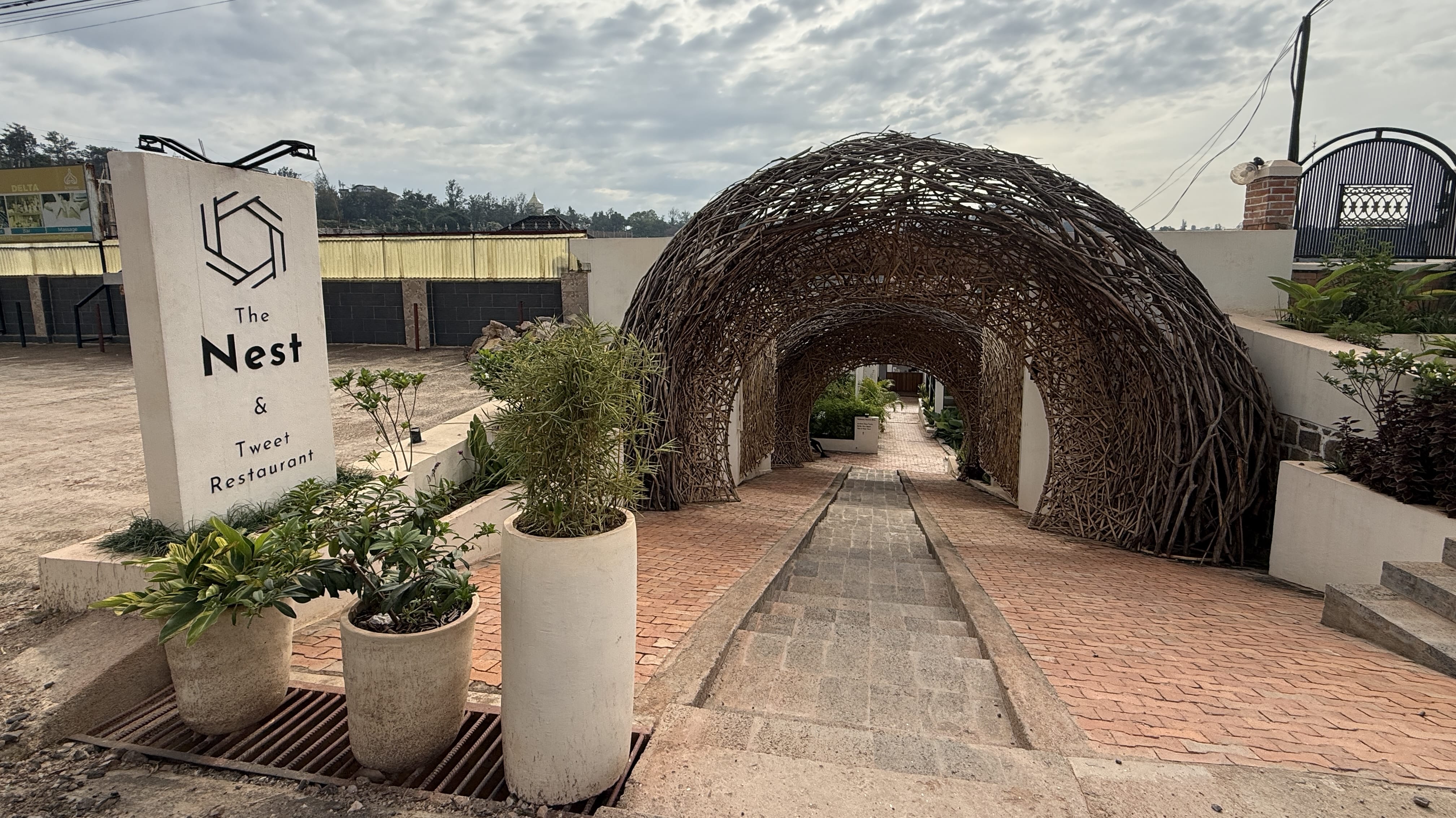Entrance walkway at The Nest Hotel in Kigali Rwanda