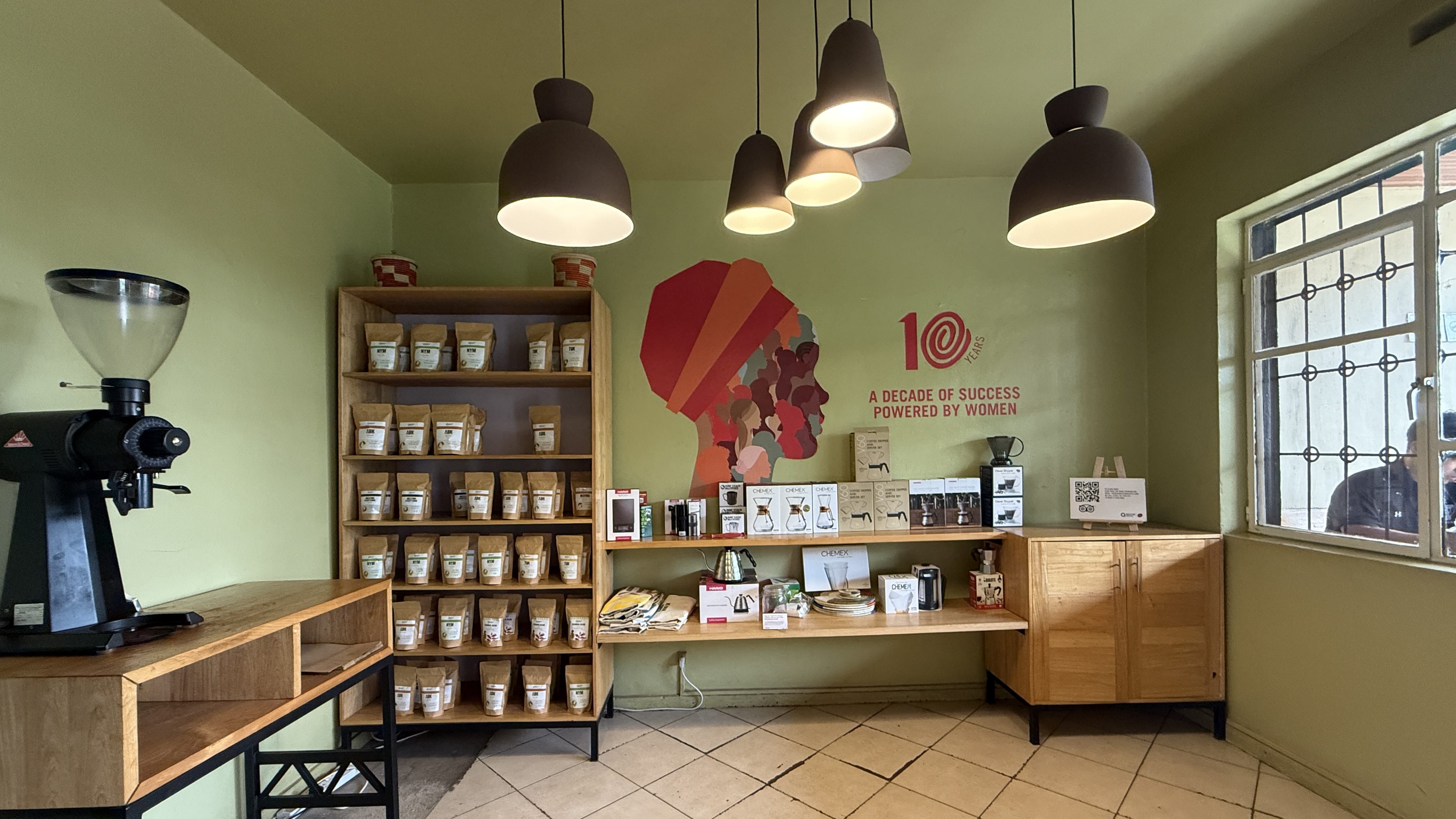 Interior of Question Coffee shop in Kigali Rwanda supporting women coffee farmers