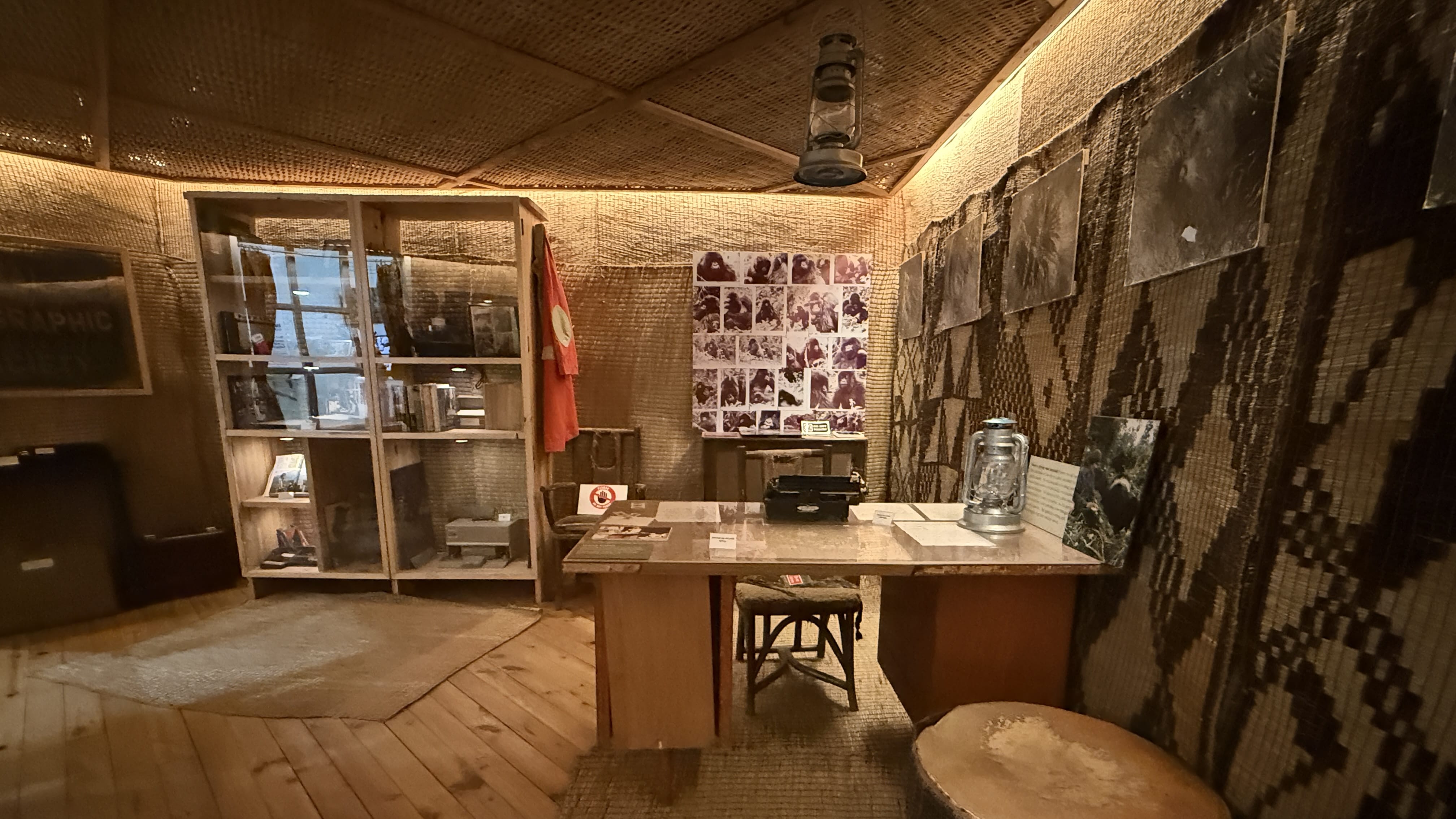 Recreation of Dian Fossey cabin interior at Ellen DeGeneres Campus museum Rwanda