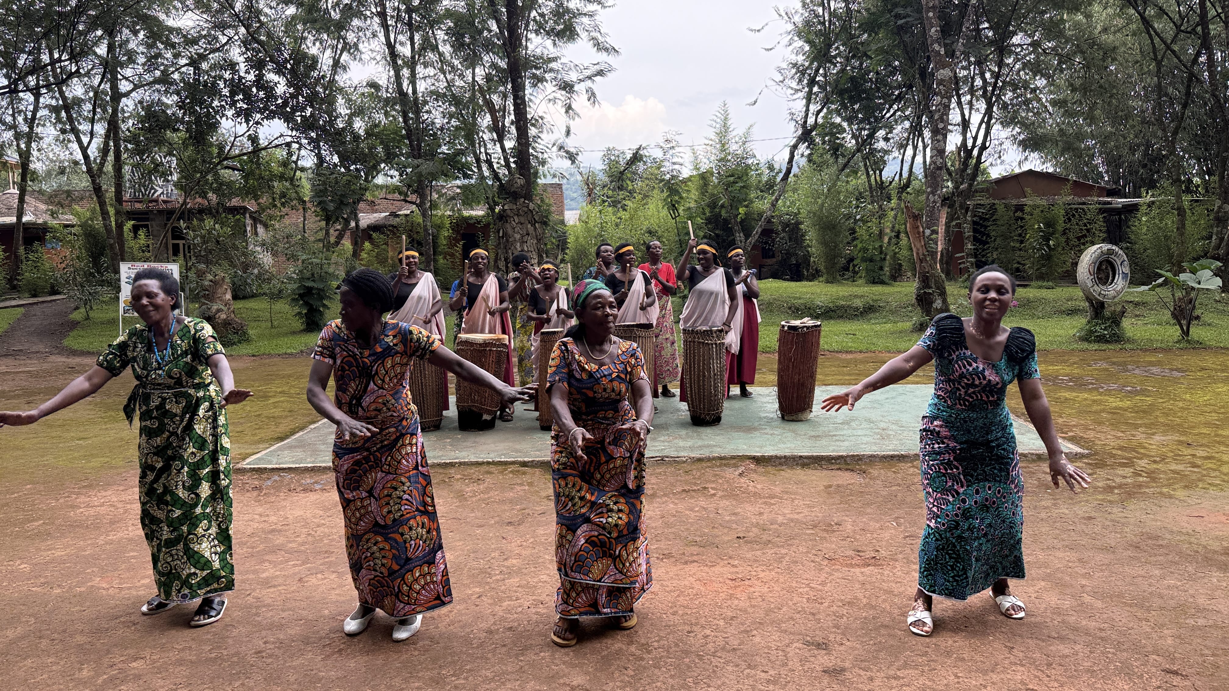 Rwandan women performing traditional dance and drumming at Red Rocks Musanze