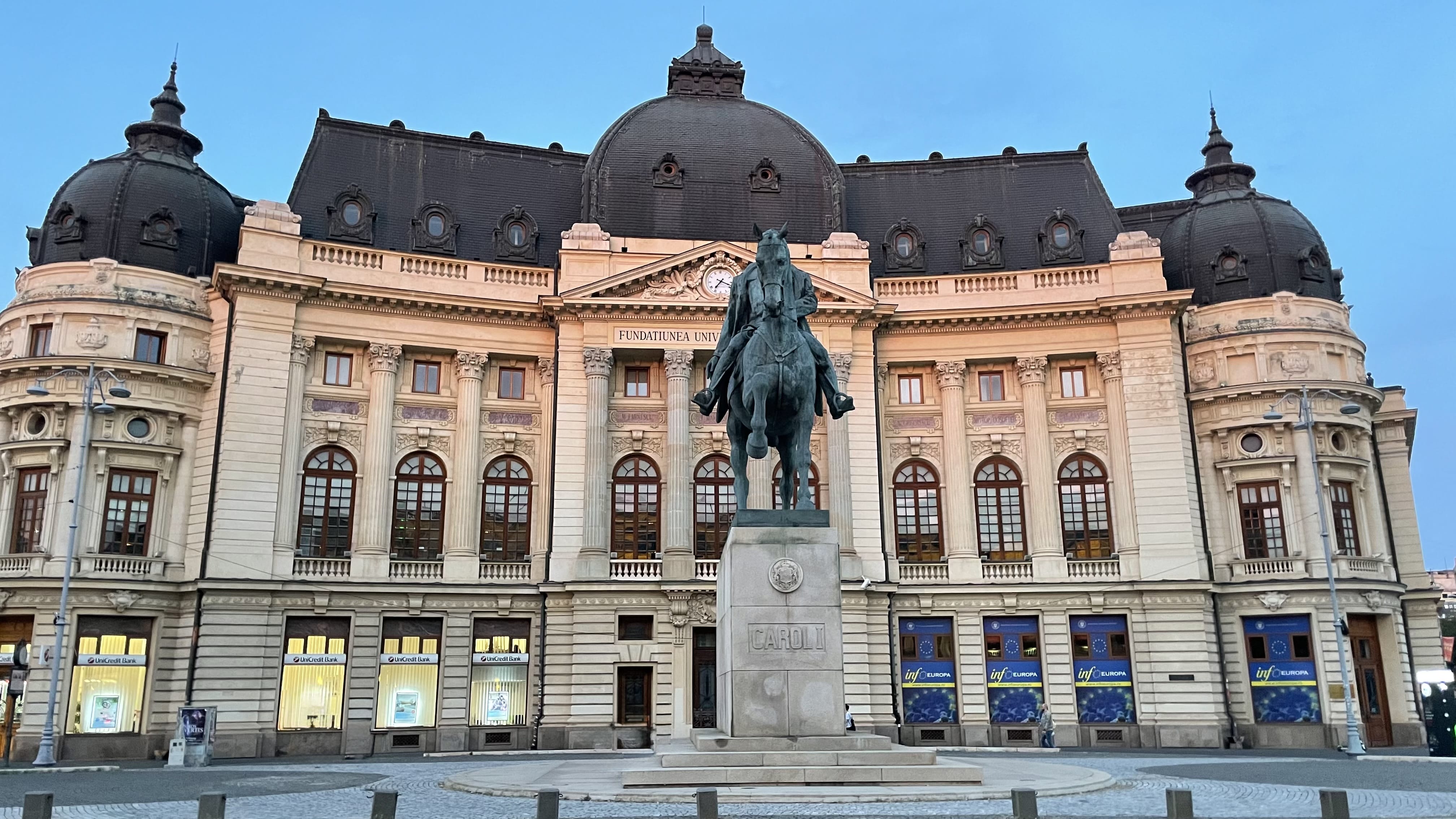 King Carol I statue and University Foundation building in Bucharest during my 10 Days in Romania