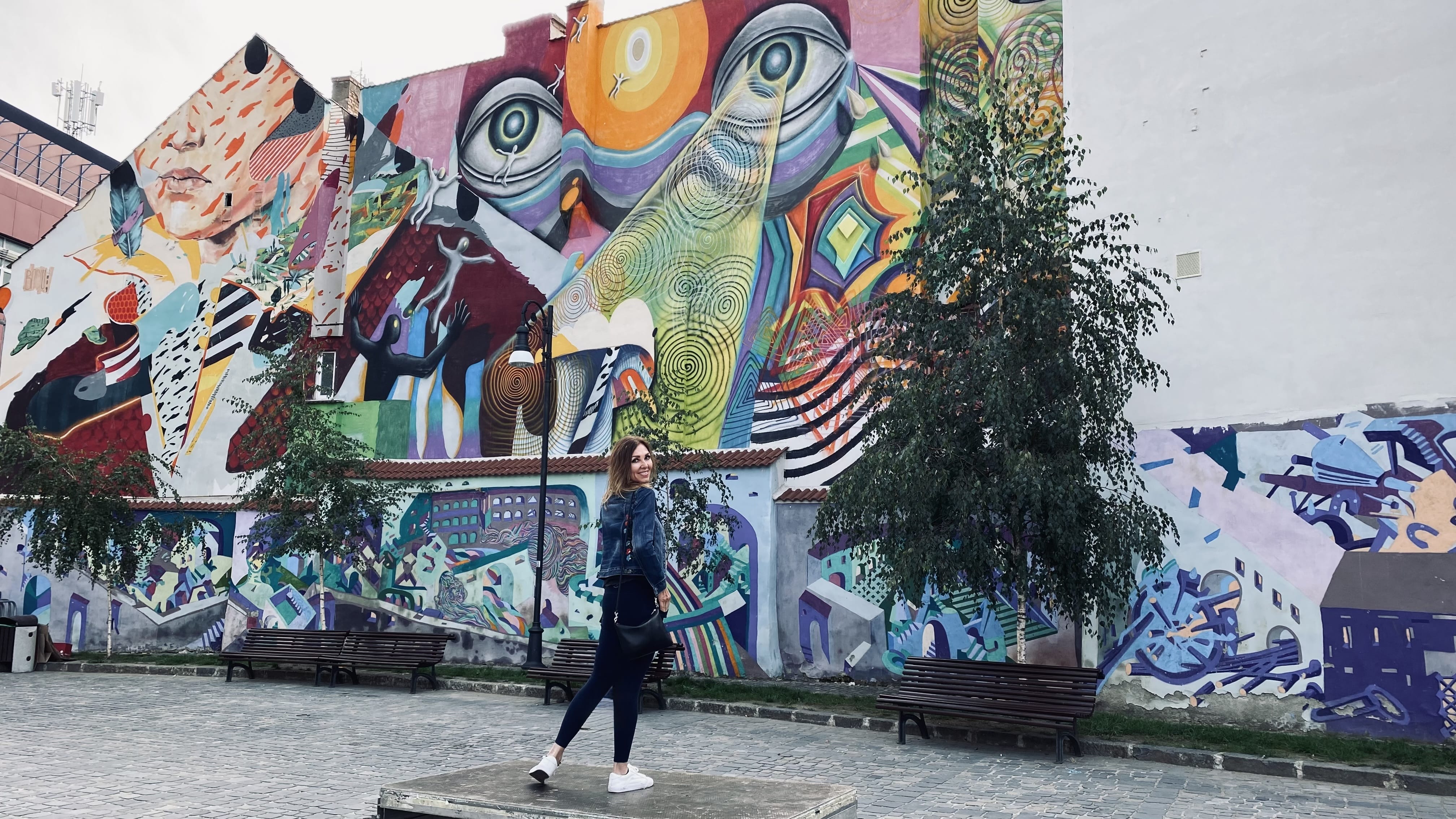 Colorful street art mural in Brașov, Romania