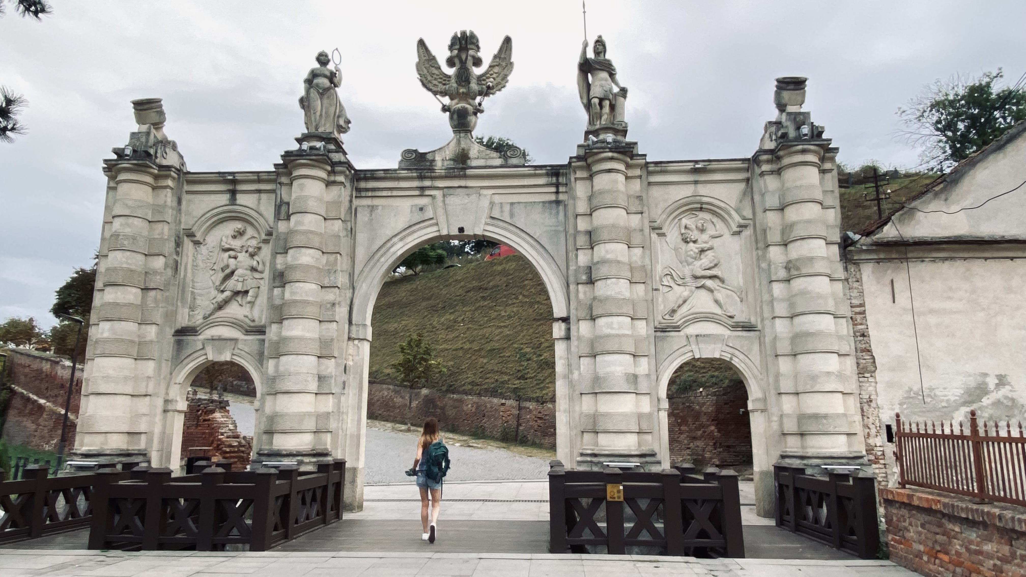 The ornate entrance gate to Alba Carolina Citadel in Alba Iulia, Romania.