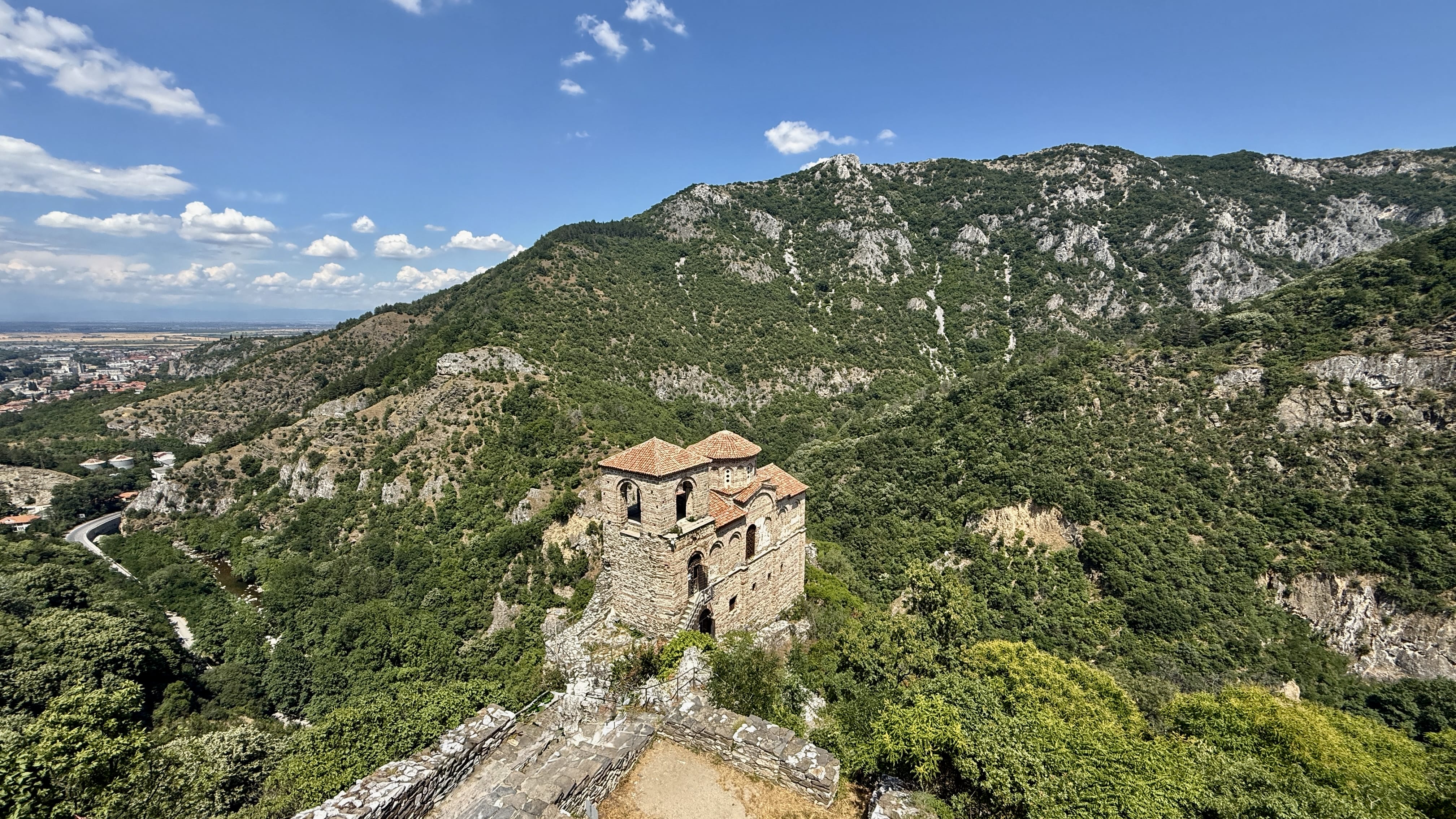 Church of the Holy Mother of God perched on a rocky ridge at Asen’s Fortress, Bulgaria